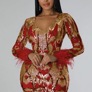 This Women's v Neck Sexy Sequin Long Sleeve Nightclub Party Dress Design Made Of High Quality Polyster And Spandex Material