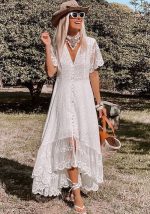 This Women's v-Neck Slim Dress Casual Mid-Length Swing Loose Long Dress Design Made Of High Quality Polyster And Spandex Material