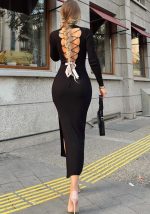 This Women's Winter And Spring Half Turtle Neck Long Sleeve Hollow Back Lace-Up Slit Dress Design Made Of High Quality Polyster And Spandex Material. It Come With Good Stretch And Wearing Comfortable. Women¡¯s Midi Dresses Is Omnipotent And Suit For All Kinds Of Occasions - Daily Wear