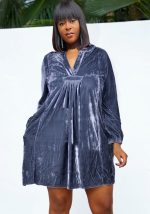 This Women's Autumn And Winter Silver Fox Fleece Solid Color Dress Design Made Of High Quality Polyster And Spandex Material. It Is Stretchy