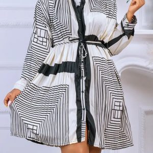 This Women's Printed Pleated Fashion Lace-Up Casual Plus Size African Dress Design Made Of High Quality Polyster And Spandex Material. It Is Stretchy