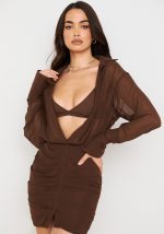 This Women's Sexy Bodycon Pleated See Through Mesh Dress+Underwear Design Made Of High Quality Polyster And Spandex Material. It Is Stretchy