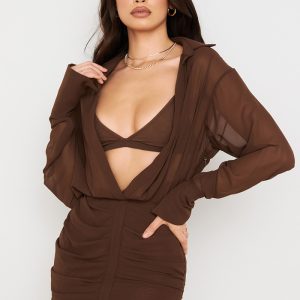 This Women's Sexy Bodycon Pleated See Through Mesh Dress+Underwear Design Made Of High Quality Polyster And Spandex Material. It Is Stretchy