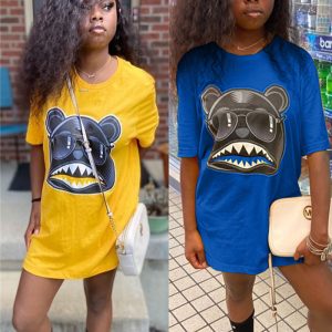 Diese Frauen Sommer Mode Stil Cartoon gedruckt Shirt Kleid Design von hoher Qualität Polyster und Spandex Material gemacht. Es ist dehnbar