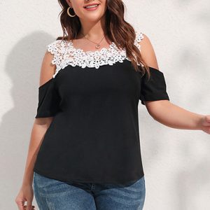 Diese Frauen t-Shirt Sommer Off-The-Shoulder Short-Sleeved Top aus bequemen und elastischen Stoff. Es ist Großhandel Sexy Plus Size Tops für Frauen. Mit dem allmählichen Anstieg des feministischen Bewusstseins