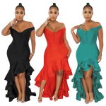 This Women's v-Neck Ruffled Fishtail Dress Solid Color Dress Design Made Of Good Quality Polyster And Spandex Material