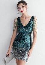 This Womenselegant Gradient Sequins v Neck Mini Evening Dress Design Made Of Good Quality Polyster And Spandex Material