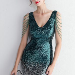 This Womenselegant Gradient Sequins v Neck Mini Evening Dress Design Made Of Good Quality Polyster And Spandex Material