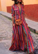 This Autumn Bohemian Style Women's Long Dress Design Made Of High Quality Polyster And Spandex Material