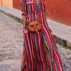 This Autumn Bohemian Style Women's Long Dress Design Made Of High Quality Polyster And Spandex Material