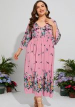 This Elegant Floral Plus Size Loose Dress Bell Bottom Sleeve v-Neck Elastic Waist Chiffon Dress Made Of Soft And Elastic Fabric. Global Lover Wholesale Plus Size Dresses And Hope Curvy Ladies Find Here a Warm And Exciting Place To Shop Affordable Curvy Dresses Online - Plus Size Casual