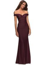 This Elegant Off Shoulder Solid Color Evening Dress Design Made Of Good Quality Polyster And Spandex Material