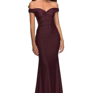 This Elegant Off Shoulder Solid Color Evening Dress Design Made Of Good Quality Polyster And Spandex Material