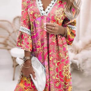 This Spring Ol Chic Women's Long-Sleeved v-Neck Princess Dress Design Made Of High Quality Polyster And Spandex Material. Print Dresses Is More Interesting And Stylish. Print Maxi Dresses Is One Of The Popular Item For Islander Vocations. Women¡¯s Print Dresses At Global Lover Comes With Forever Floral