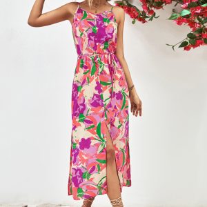 This Strappy Print Slit Dress Design Made Of High Quality Polyster And Spandex Material. Print Dresses Is More Interesting And Stylish. Print Maxi Dresses Is One Of The Popular Item For Islander Vocations. Women¡¯s Print Dresses At Global Lover Comes With Forever Floral