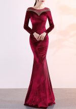 This Velvet Formal Party Evening Dress Winter Long Sleeve Corporate Annual Meeting Long Fishtail Party Dress Design Made Of Good Quality Polyster And Spandex Material