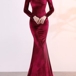 This Velvet Formal Party Evening Dress Winter Long Sleeve Corporate Annual Meeting Long Fishtail Party Dress Design Made Of Good Quality Polyster And Spandex Material