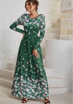 This Women's Autumn And Winter Printed Long Sleeve Maxi Dress Design Made Of High Quality Polyster And Spandex Material