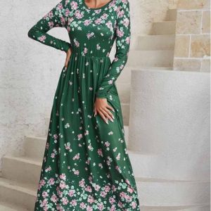 This Women's Autumn And Winter Printed Long Sleeve Maxi Dress Design Made Of High Quality Polyster And Spandex Material