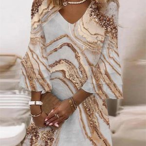 This Women's Fresh Print v-Neck 3/4 Sleeve Mini Dress Design Made Of High Quality Polyster And Spandex Material. Print Dresses Is More Interesting And Stylish. Print Maxi Dresses Is One Of The Popular Item For Islander Vocations. Women¡¯s Print Dresses At Global Lover Comes With Forever Floral