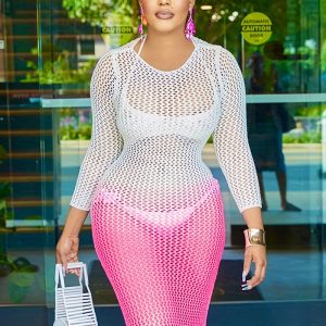 This Women's Hollow Fishnet Gradient Color Dress Design Made Of High Quality Polyster And Spandex Material. It Is Stretchy