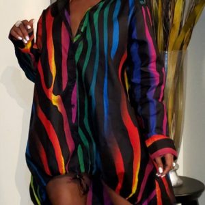 This Women's Printed Colorful Loose Blouse Dress Design Made Of High Quality Polyster And Spandex Material. It Is Stretchy