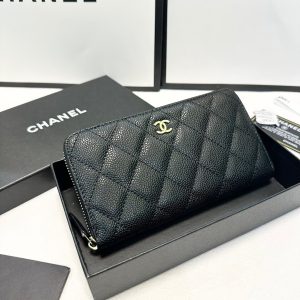 Color Black Size 19x10 Chanel’s popular caviar single zipper wallet Classic style