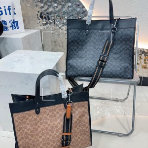 Coach high-end goods "Coach" tote bag 's charcoal. Tessuto in pelle originale importato