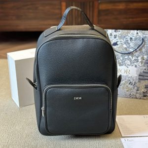 Dior/Dior Oblique printed and black grained cow leather saddle backpack backpack counter latest