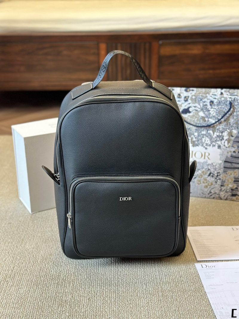 Dior/Dior Oblique printed and black grained cow leather saddle backpack backpack counter latest