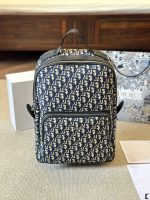 Dior/Dior Oblique printed and black grained cow leather saddle backpack backpack counter latest