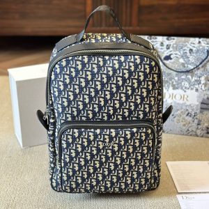 Dior/Dior Oblique printed and black grained cow leather saddle backpack backpack counter latest