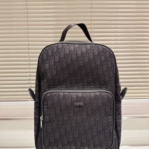 Dior/Dior Oblique printed and black grained cow leather saddle backpack backpack counter latest