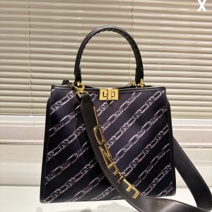 Fendi's 88th anniversary FENDI handbag has a smooth texture and topstitching. Both compartments open and close with the classic EEKABOO twist lock. Hard dividers and one zippered pocket. Single handle