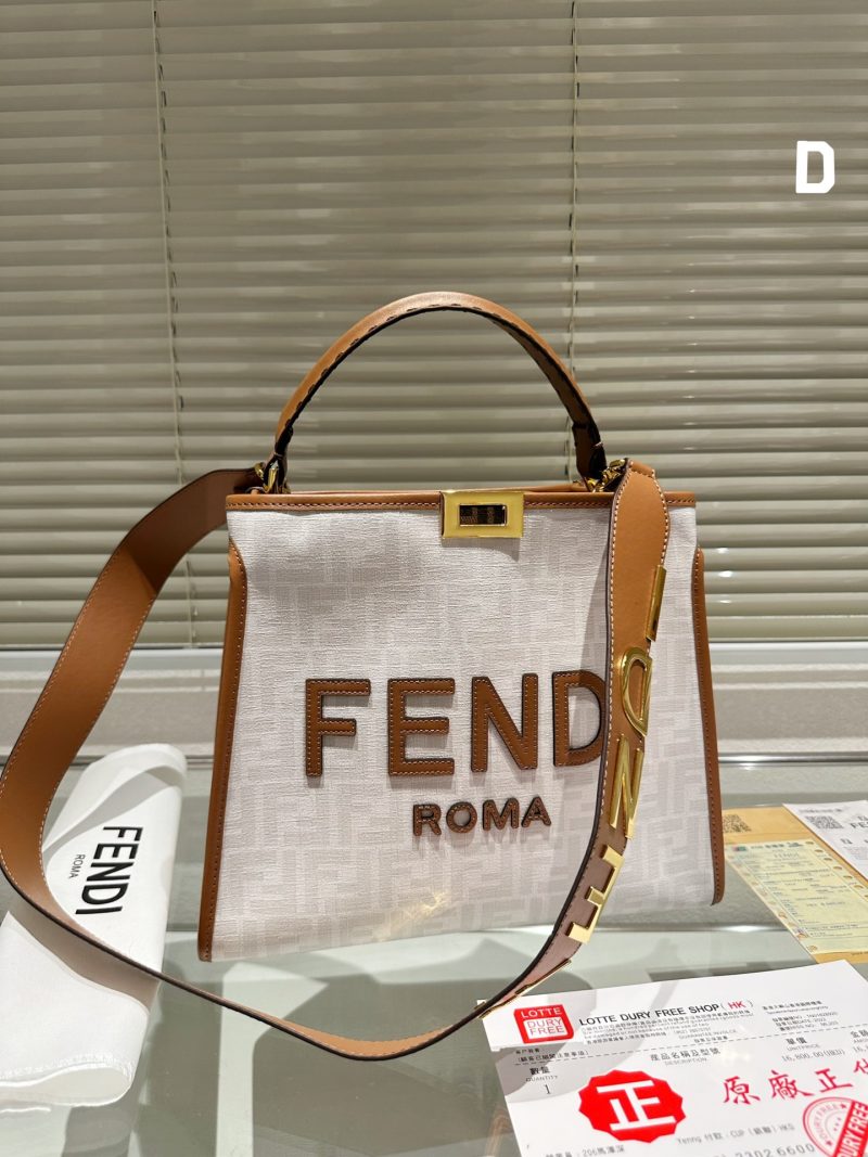 Fendi's 88th anniversary FENDI handbag has a smooth texture and topstitching. Both compartments open and close with the classic EEKABOO twist lock. Hard dividers and one zippered pocket. Single handle