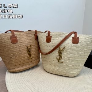 Saint Laurent YSL straw tote bag