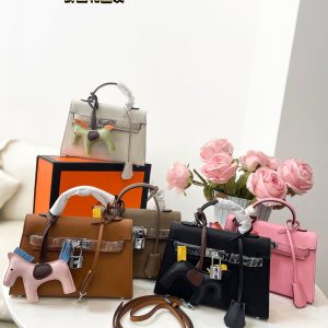 Kommt mit faltbaren Geschenk-Box Hermes reines Leder Kelly bag~