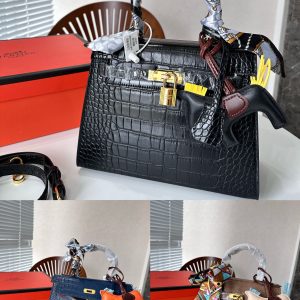 Comes with box Hermes crocodile pattern Kelly bag~