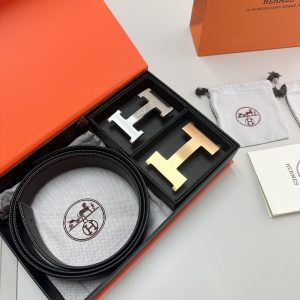 Ceinture double tête en cuir de vachette Hermès