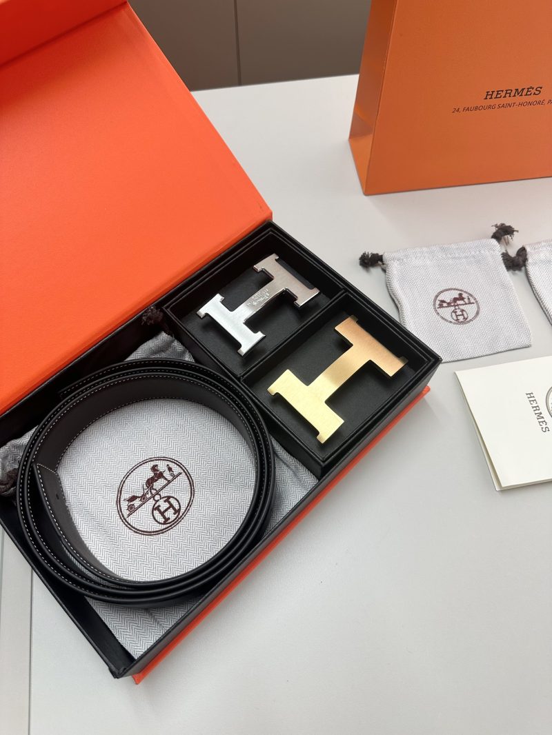 Ceinture double tête en cuir de vachette Hermès