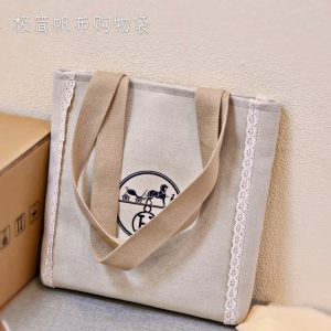 Hermes canvas shopping bag with box  ️Hermes cloth travel bag