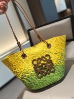 Straw oewe Anagram Basket embroidered logo straw woven shopping bag vegetable basket 21 new summer straw bag Basket Bag vegetable basket woven leather shopping bag beach  ️vacation ⛱️ handbag. Size: 27 28cm