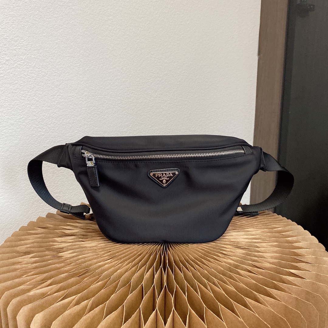 Prada Nylon Triangular Logo Waist Bag Crossbody Chest Bag Made of Original Materials Top Workmanship High-End Goods Receipt