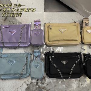 Comes with box Prada three-in-one Internet celebrity same style portable crossbody waist bag multi-purpose PRADA hot model original development [strong][strong] summer hot model beautiful [Lightning][Lightning] Love [color][color] Exclusive silk screen logo original high-end Customized hardware bag is light