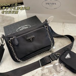 Comes with box Prada three-in-one Internet celebrity same style portable crossbody waist bag multi-purpose PRADA hot model original development [strong][strong] summer hot model beautiful [Lightning][Lightning] Love [color][color] Exclusive silk screen logo original high-end Customized hardware bag is light